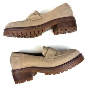 Gentle souls loafers lug sole tan suede leather comfort slip on chunky shoes 9.5